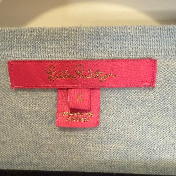 Lilly Pulitzer Light Blue Puff-Sleeve Crewneck Sweater – Size Small - Picture 2 of 8